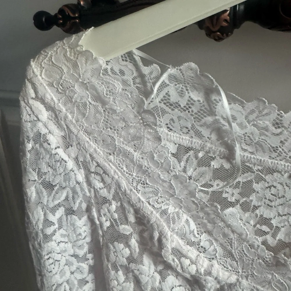 FREE PEOPLE ALL NIGHT LONG WHITE LACE LONG SLEEVE TOP LARGE